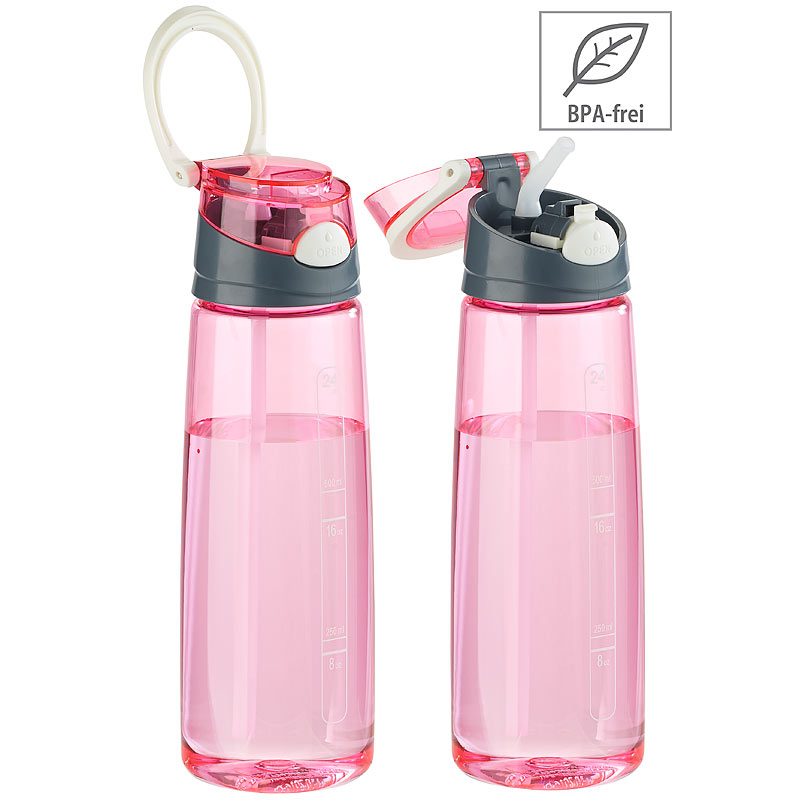 2er-Set BPA-freie Kunststoff-Trinkflaschen mit Einhand-Verschluss
