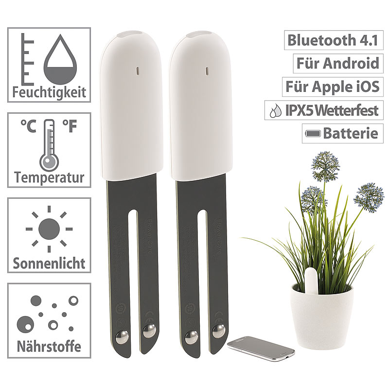 2er-Set 4in1-Pflanzensensoren mit Bluetooth und App-Kontrolle
