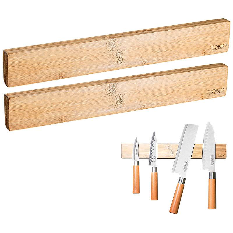 2er-Set originelle Messer-Magnetleisten aus echtem Bambus-Holz