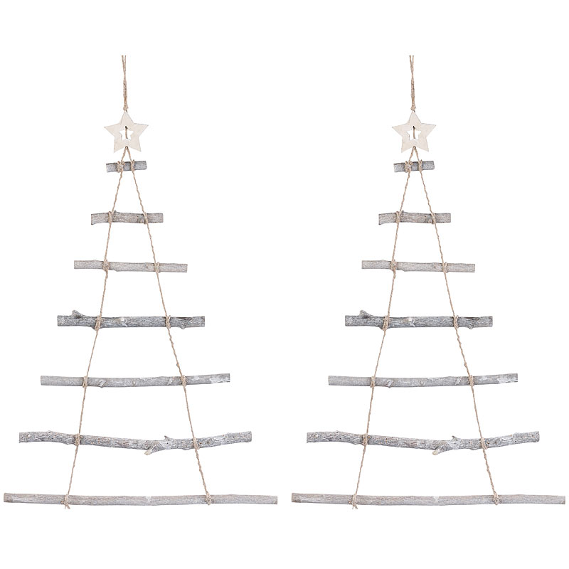 2 Deko-Holzleitern in Weihnachtsbaum-Form zum Aufhängen, 48 x 78 cm