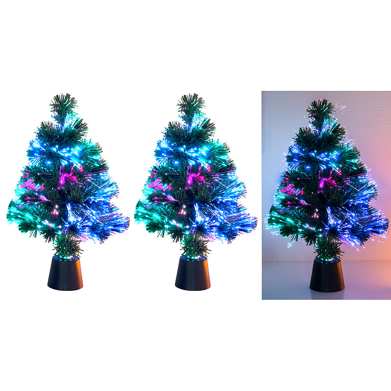 2 Deko-Tannenbäume, dreifarbige LED-Beleuchtung, Batteriebetrieb, 45cm