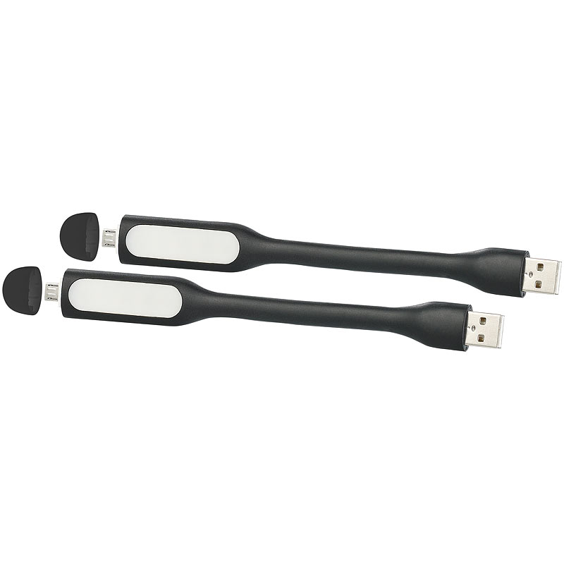 2er-Set 2in1-USB-LED-Schwanenhals-Leuchten und Micro-USB-Kabel