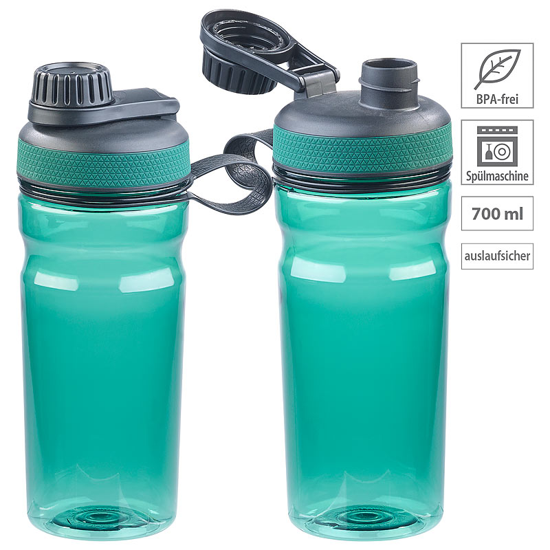 2er-Set BPA-freie Sport-Trinkflaschen, 700 ml, auslaufsicher, grün