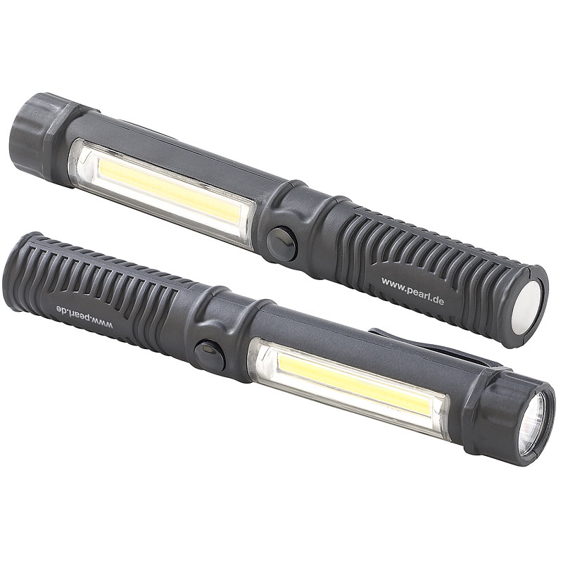 2er-Set 2in1-LED-Taschenlampen mit COB-LED-Arbeitsleuchte, Magnet