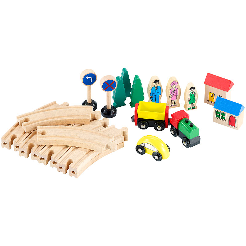 Kleines Holz-Eisenbahn-Set mit 25 Teilen