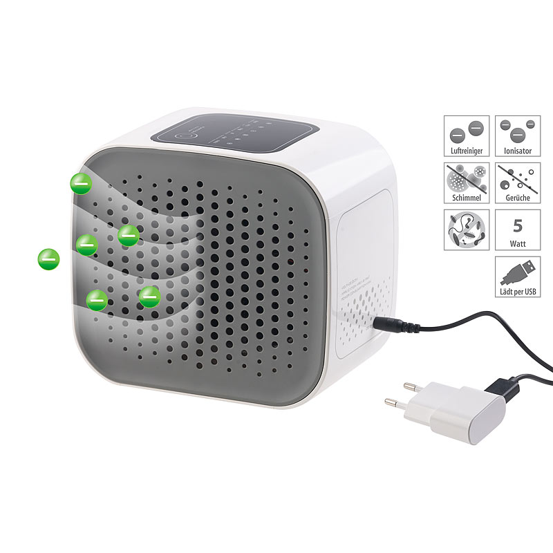 3in1-Design-USB-Luftreiniger, HEPA- & Aktivkohle-Filter, Ionisator