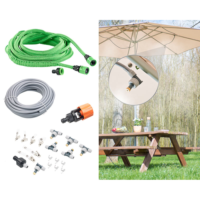 Wasserzerstäuber-Set mit dehnbarem Gartenschlauch & Wasserhahn-Adapter