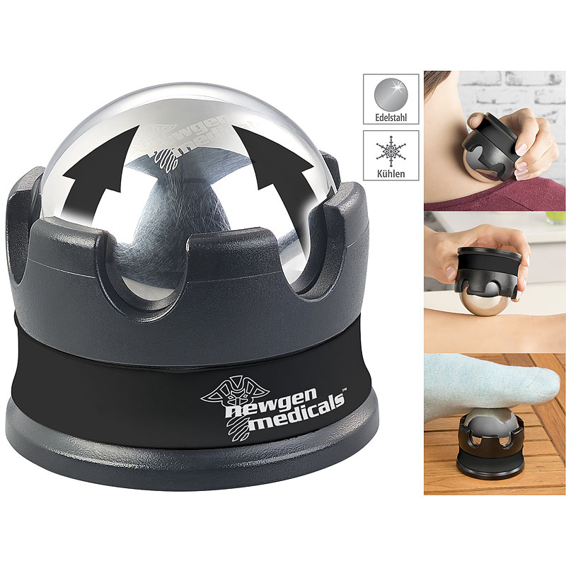 Kühlender Massage-Ball aus Edelstahl, mit 360°-Rotations-Halterung