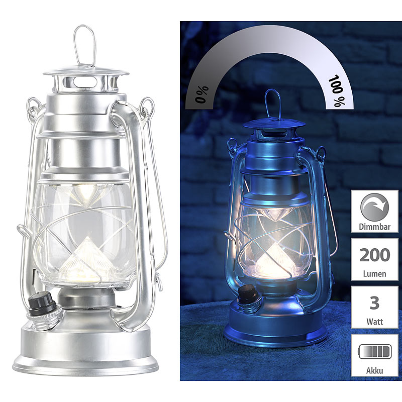 Ultra helle LED-Sturmlampe, Akku, 200lm, 3W, tageslichtweiß, silbern