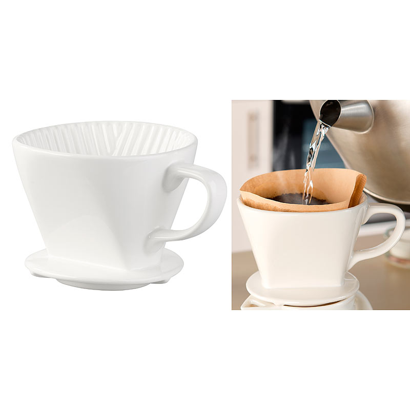 Porzellan-Kaffeefilter für Filtertüten der Größe 2, bis 4 Tassen, weiß