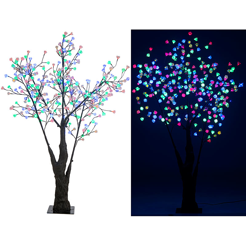 LED-Deko-Kirschbaum, 336 farbig beleuchtete Blüten, 180 cm, IP44