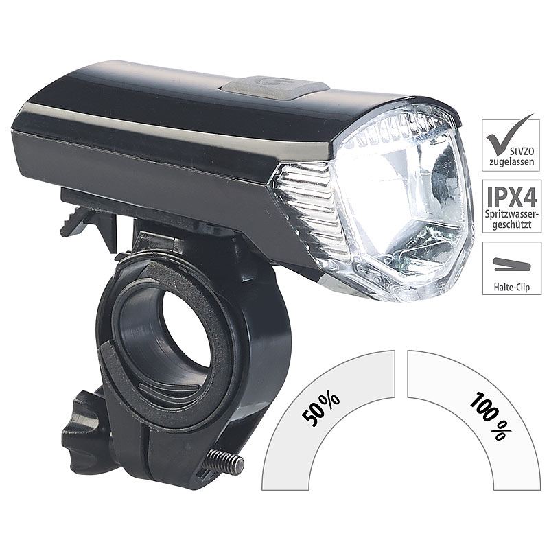 Akku-Fahrradlicht mit Cree-LED & Lenker-Halter, 120 Lumen, USB, IPX4