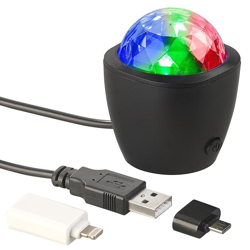 Lunartec 3er-Set Mini-RGB-Disco-Licht, Akustik-Sensor, USB