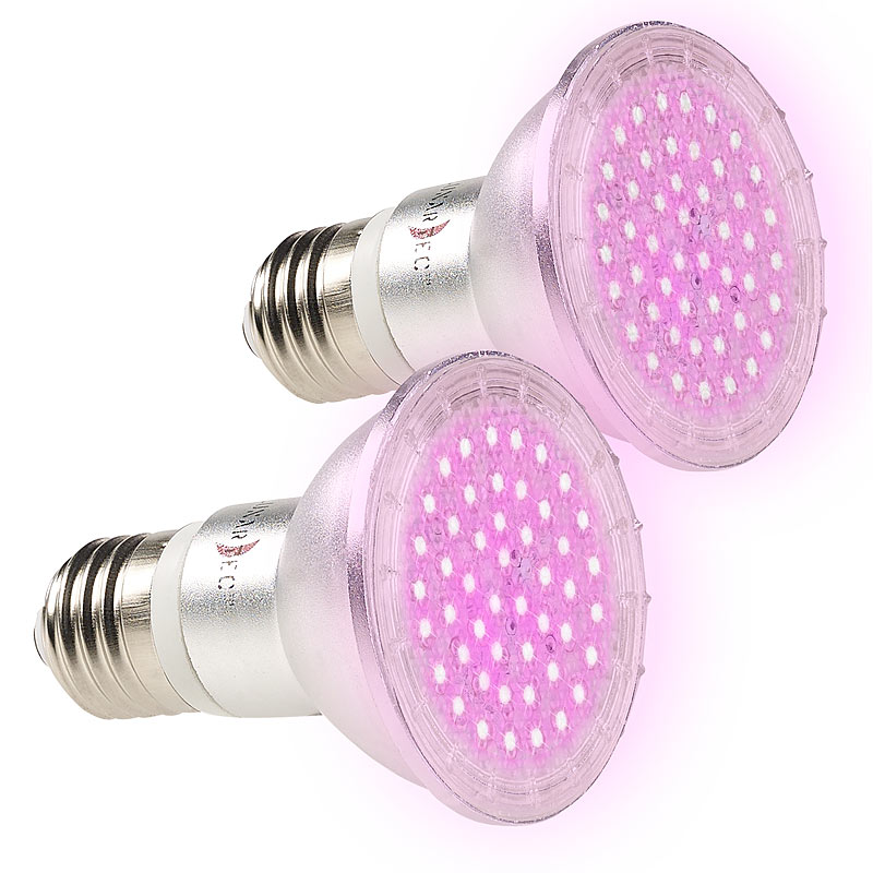 2er-Set LED-Pflanzenlampen mit je 48 LEDs, 50 Lumen, E27