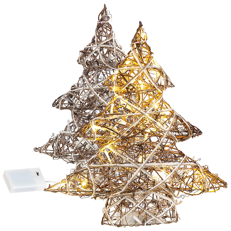 2er-Set handgefertigte Deko-Weihnachtsbäume mit je 20 warmweißen LEDs