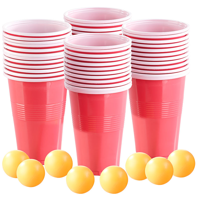 4er-Set Trinkspiel-Set Bier Pong, je 24 Becher (je 450 ml) & 2 Bälle