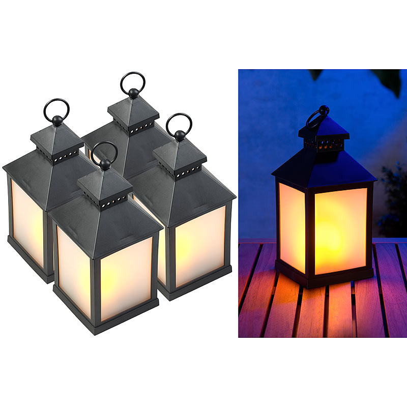 4er Pack LED-Laterne mit realistischem Flammenspiel und Timer