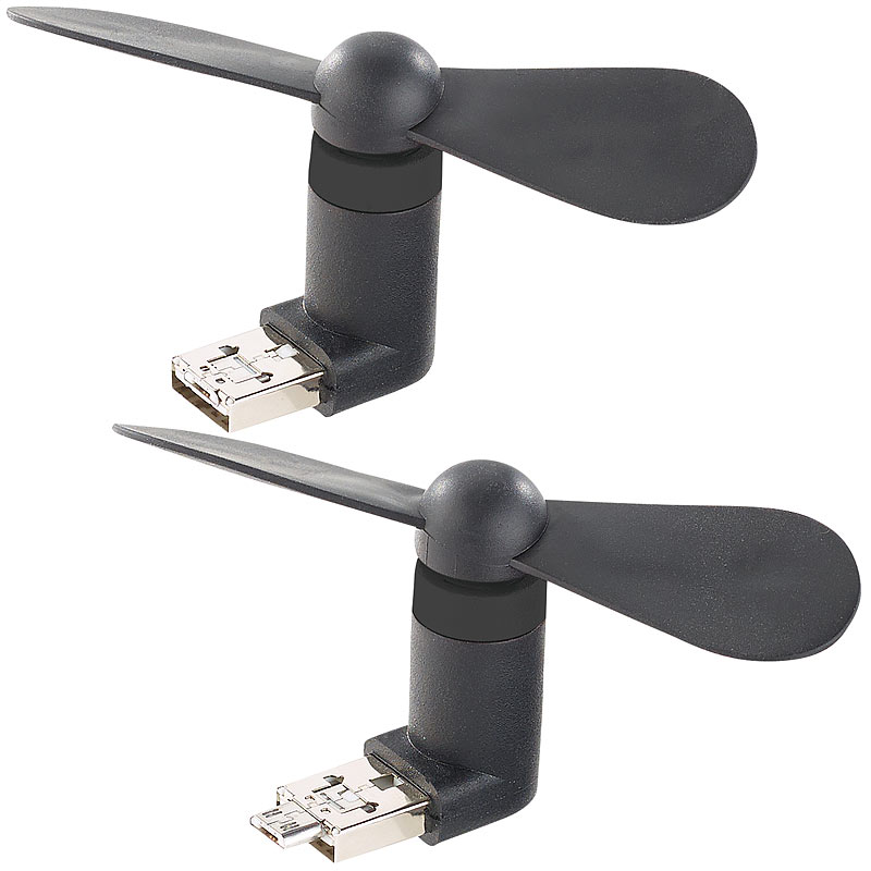 2er-Set Mini-Ventilatoren, USB & Micro-USB-Stecker für PC & Co.
