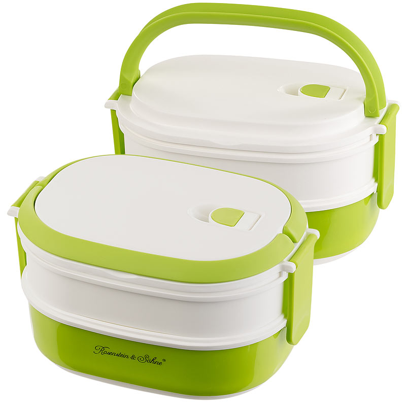 2er-Set Lunchbox, 2 Etagen, Tragegriff, Clip-Deckel, BPA-frei, 700 ml