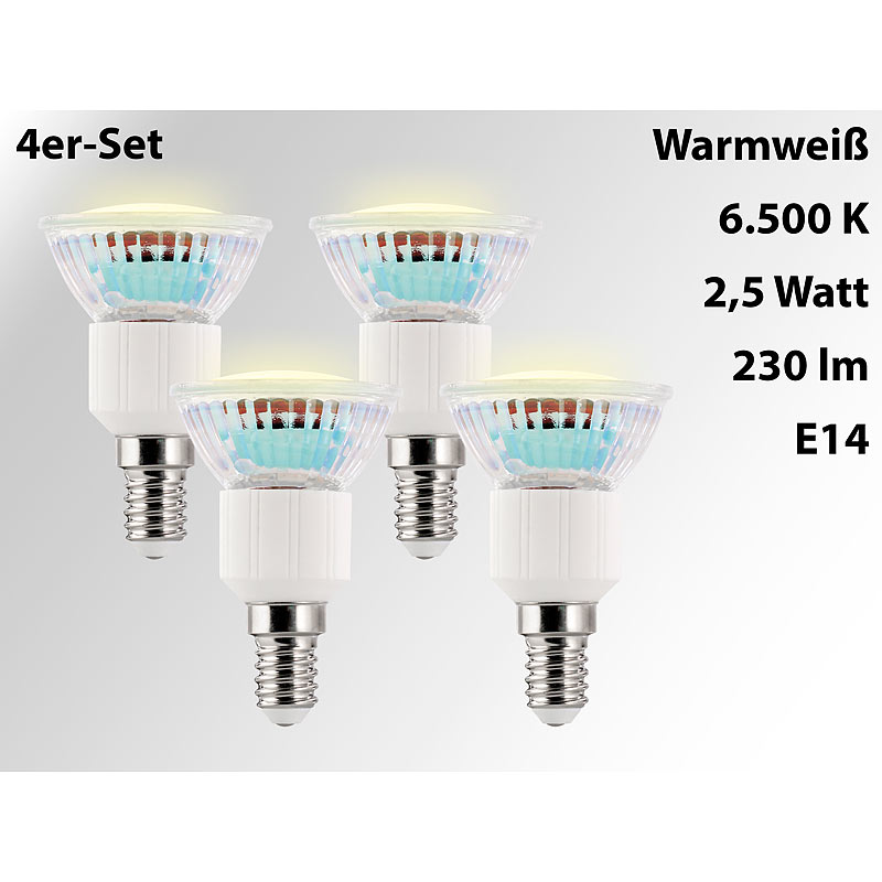 4er-Set LED-Spots, Sockel E14, 3 Watt, 230 Lumen, warmweiß (3000 K)