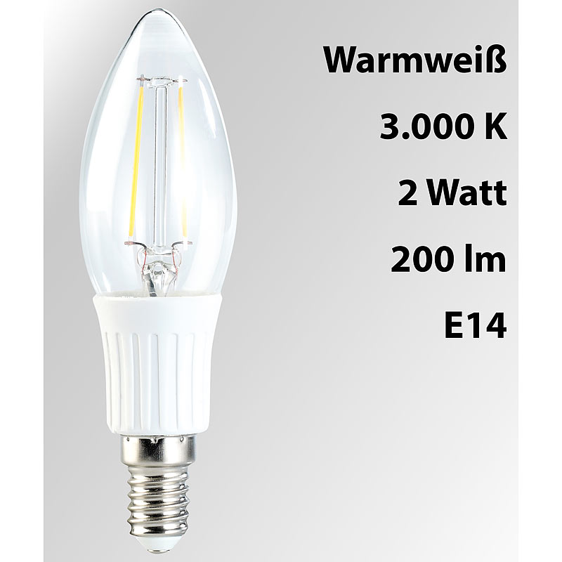 LED-Filament-Kerze, B35, 2 W, E14, warmweiß, 200 lm, 360°