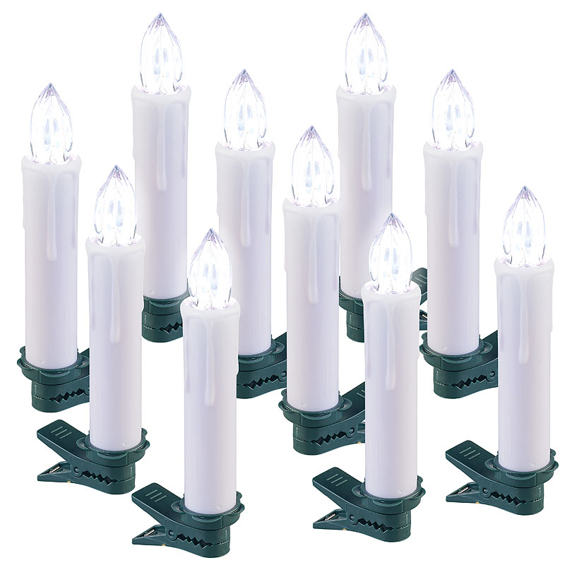 10er-Erweiterungs-Set FUNK-Weihnachtsbaum-LED-Kerzen, weiß