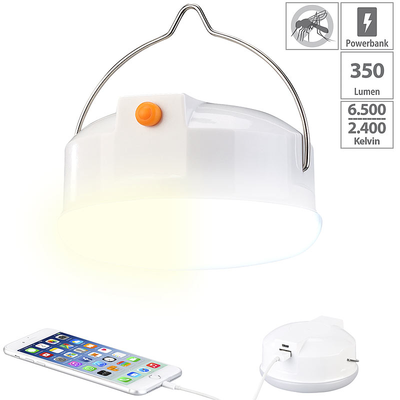 3in1-LED-Campingleuchte mit Anti-Mücken-Funktion & Powerbank, 6.000 mA