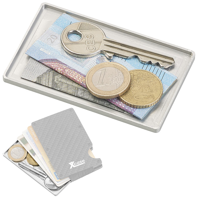 Geld- und Schlüssel-Einschubfach für Kreditkarten-Etuis, silbern