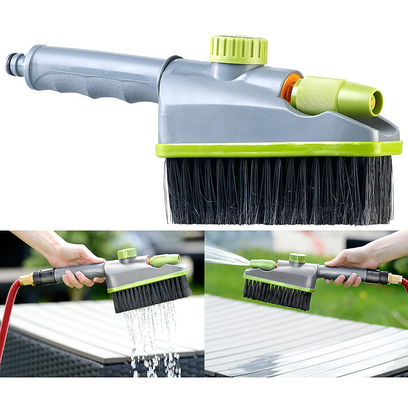 2in1-Hand-Waschbürste, Sprühfunktion, Gartenschlauch-Klick-Anschluss