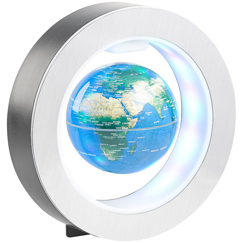 Freischwebender 10-cm-Globus in Magnet-Ring mit bunter LED-Beleuchtung