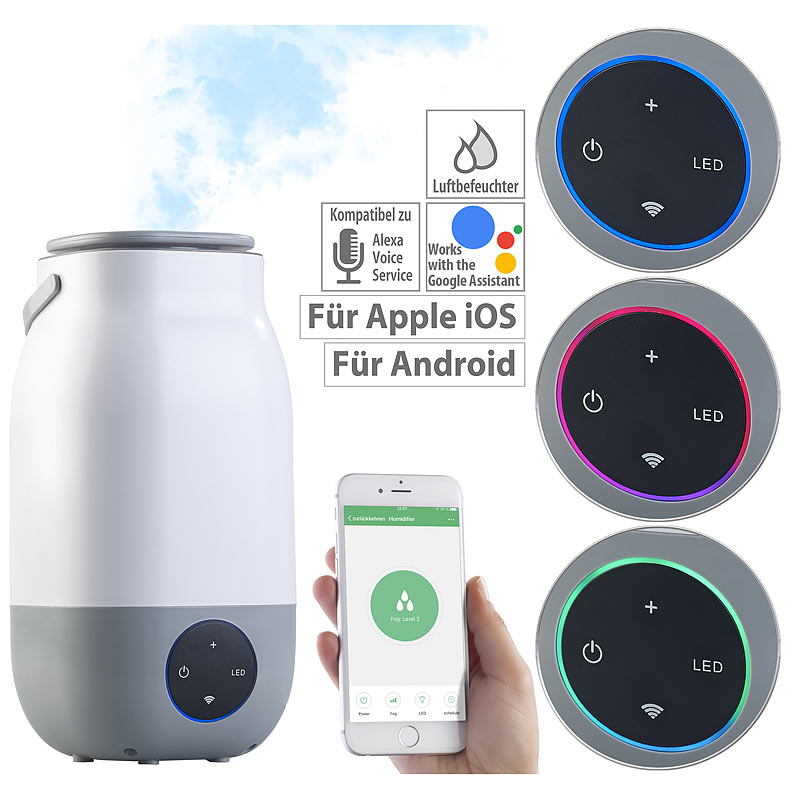 Ultraschall-Luftbefeuchter, kompat. zu Amazon Alexa & Google Assistant