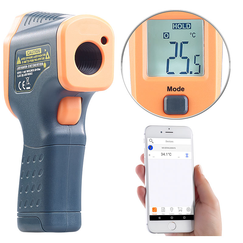 Profi-Infrarot-Thermometer mit Laser, -50 bis +600 °C, LCD, Bluetooth