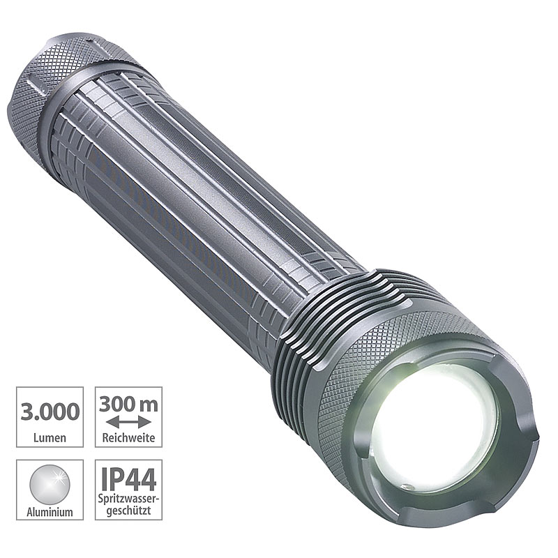 Cree-LED-Taschenlampe mit Alu-Gehäuse und SOS-Funktion, 3.000 lm, IP44