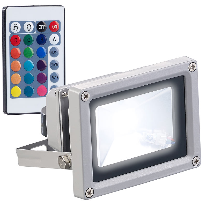 Wetterfester RGB-LED-Fluter mit Fernbedienung, 10 Watt, 800 lm, IP65