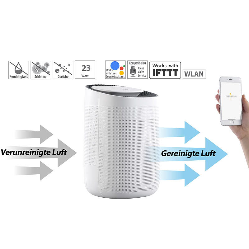 2in1-Luftreiniger & Entfeuchter, für Amazon Alexa & Google Assistant