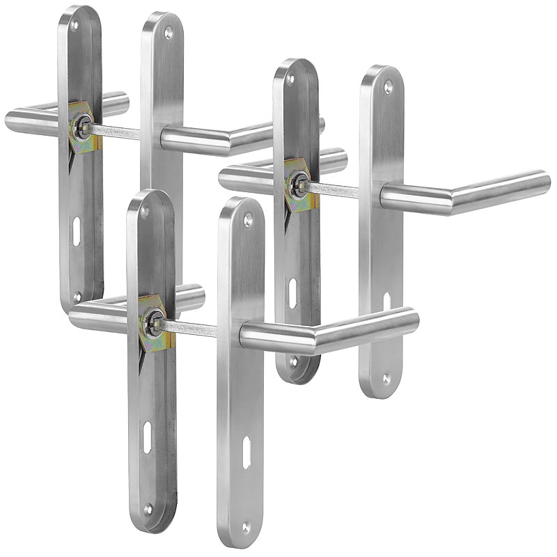3er-Set Moderne Edelstahl-Türbeschläge, 6 Türklinken & 6 Langschilder