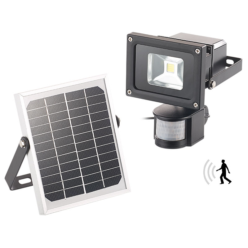 COB-LED-Solar-Außenstrahler m. PIR-Bewegungssensor, 10 W, 600 lm, IP44