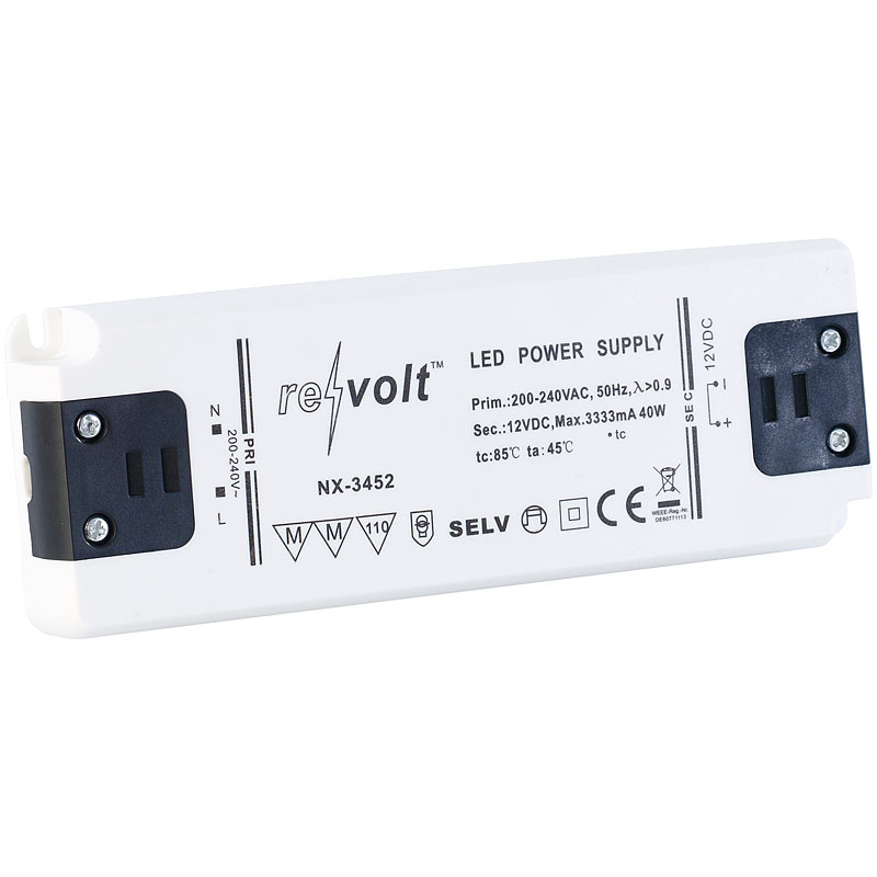 LED-Trafo, 230 V Input, 12 V Output, bis 40 W