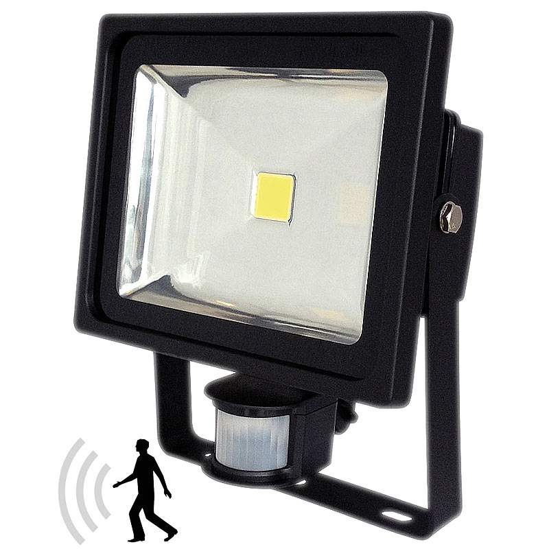 COB-LED-Fluter 30 W mit PIR-Sensor, 4200 K, IP44, schwarz