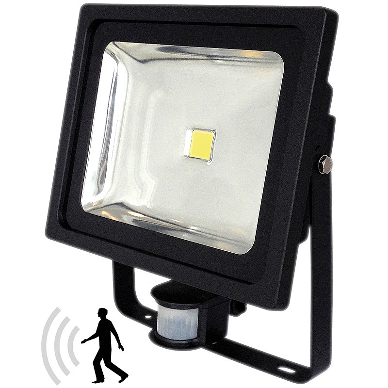 COB-LED-Fluter 50 W mit PIR-Sensor, 4200 K, IP44, schwarz