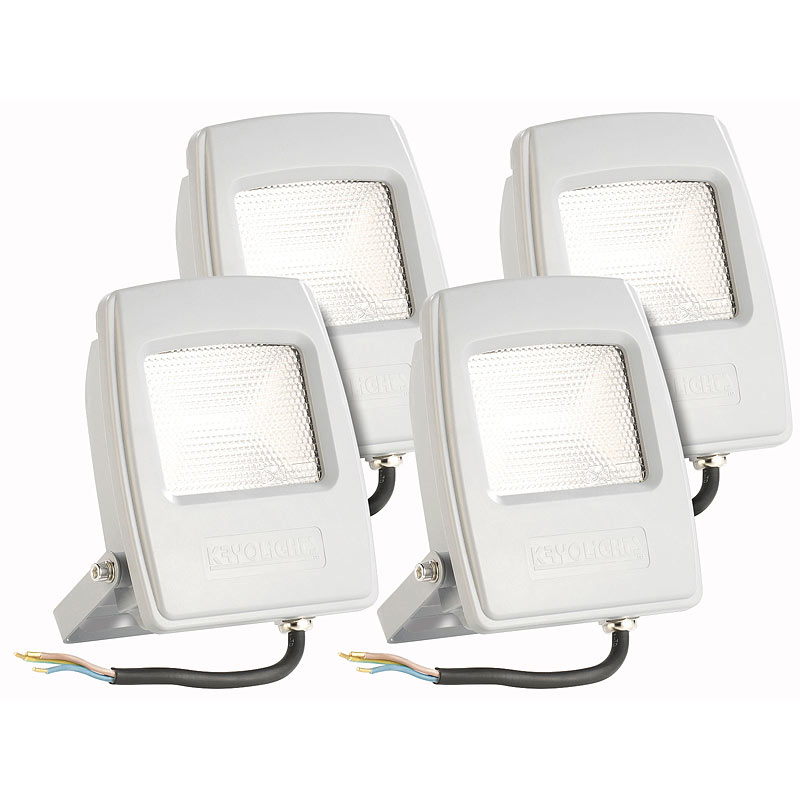 Wetterfester LED-Fluter, 10 Watt, 750 Lumen, IP65, warmweiß, 4er-Set