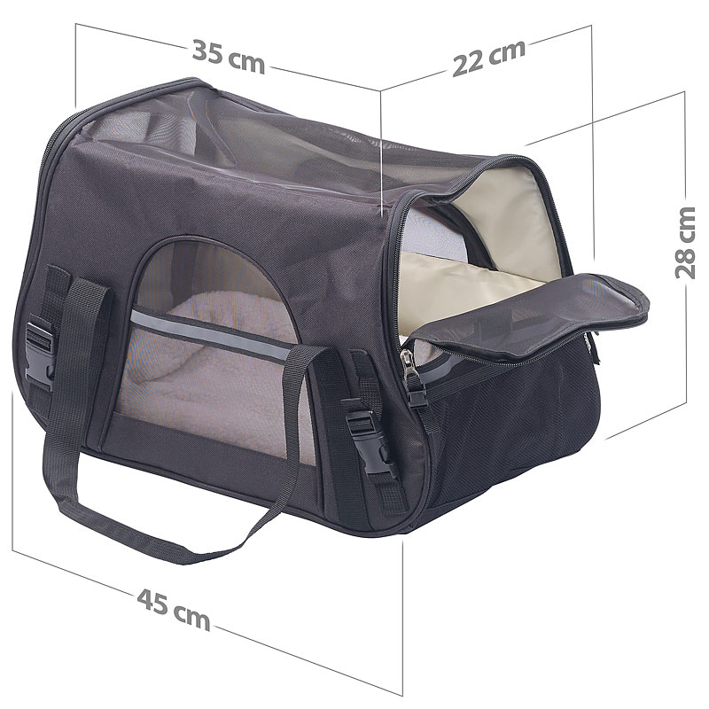Hand- & Auto-Transporttasche für Haustiere bis 8 kg, Größe M, schwarz
