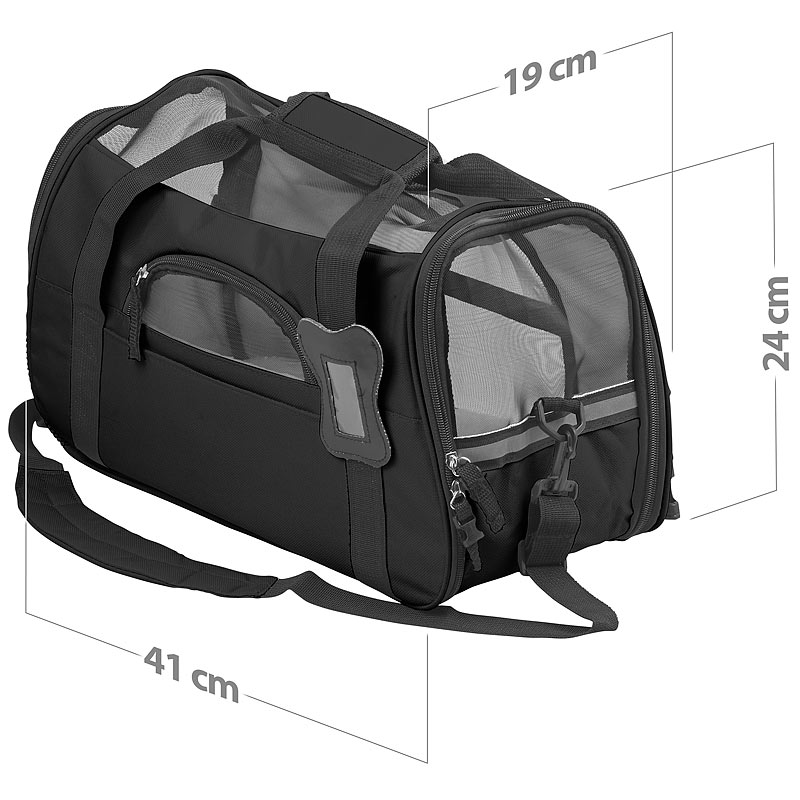 Hand- & Auto-Transporttasche für Kleintiere bis 3 kg, Größe S, schwarz