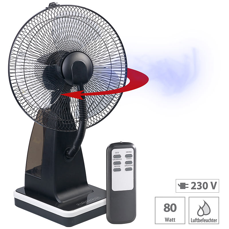 Tisch-Ventilator mit Ultraschall-Sprühnebel und Fernbedienung, 80 Watt