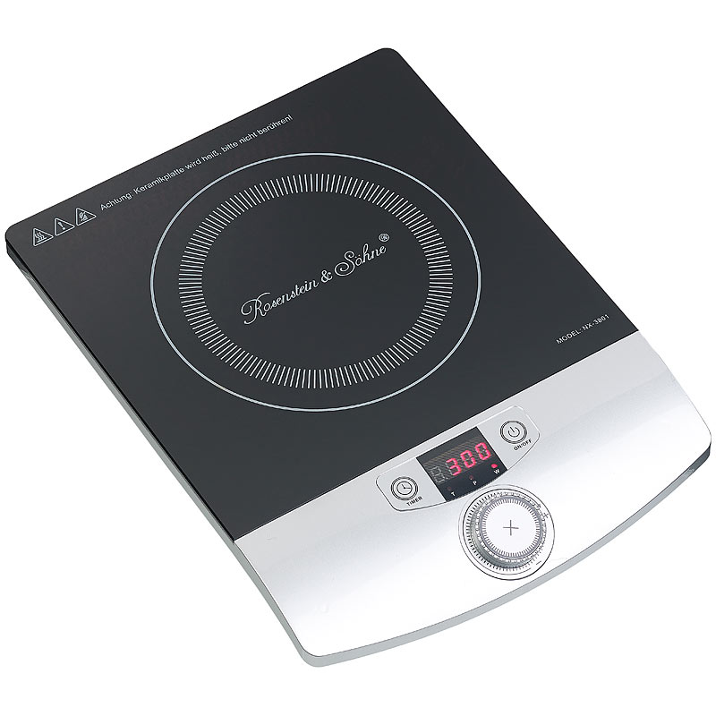 2.000 W bis 200 °C Induktions-Kochplatte 12 bis 26 cm LCD Drehregler