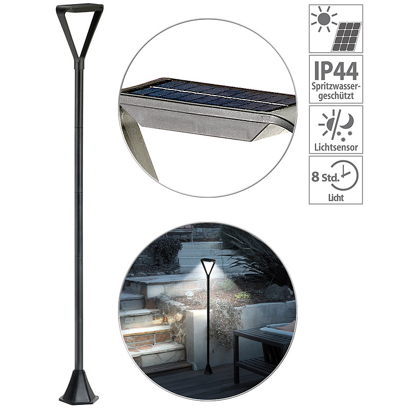 Moderne Design-LED-Gartenlaterne, Solarpanel, Lichtsensor, 148cm, 50lm
