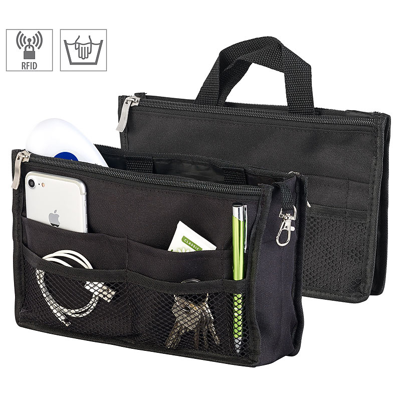 Handtaschen-Organizer, RFID-Schutz, 13 Fächer, 26 x 16 x 8 cm, schwarz