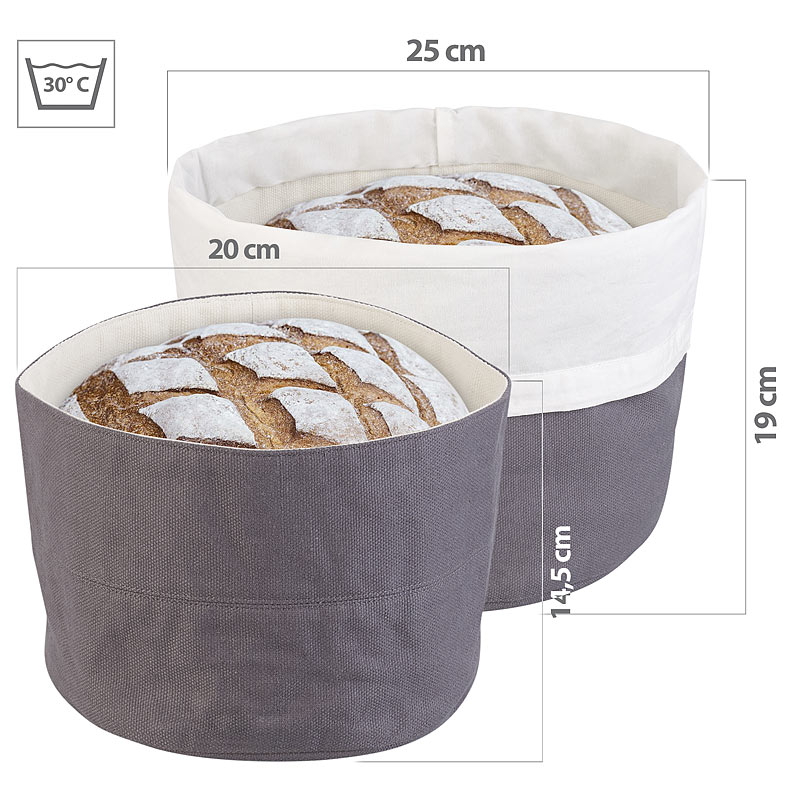 2er-Set Brotkörbe aus 100% Baumwolle,  Ø 20 cm und Ø 25 cm