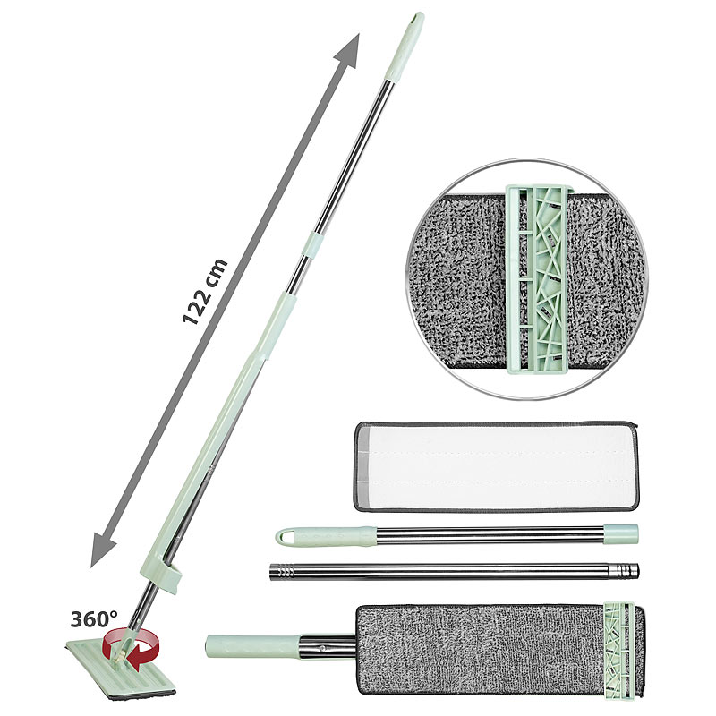 Boden-Wischer mit Abstreifer, 3-tlg. Stiel, 122 cm Länge, 2 Wischpads