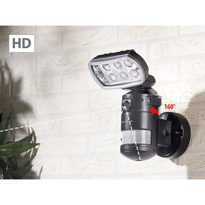 HD-IP-Kamera m. LED-Flutlicht, 8 W, Bewegungsverfolgung, SD-Aufz., App